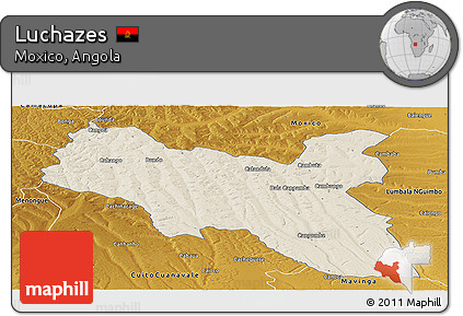 Shaded Relief Panoramic Map of Luchazes, physical outside