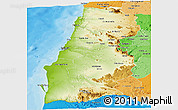 Physical Panoramic Map of Namibe, political shades outside