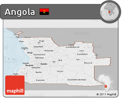Gray Panoramic Map of Angola, single color outside