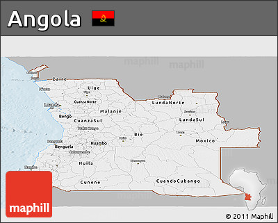 Gray Panoramic Map of Angola, single color outside