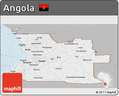 Gray Panoramic Map of Angola, single color outside