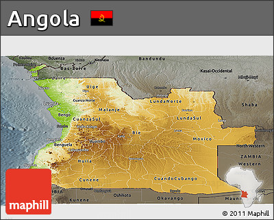 Physical Panoramic Map of Angola, darken, semi-desaturated