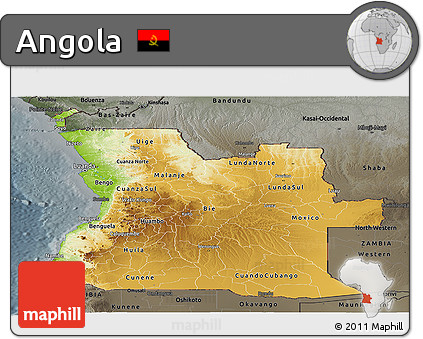 Physical Panoramic Map of Angola, darken, semi-desaturated