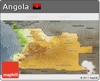 Physical Panoramic Map of Angola, darken, semi-desaturated