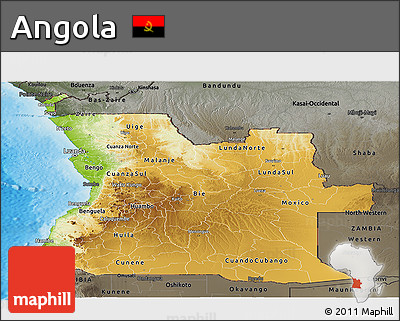 Physical Panoramic Map of Angola, darken, semi-desaturated, land only