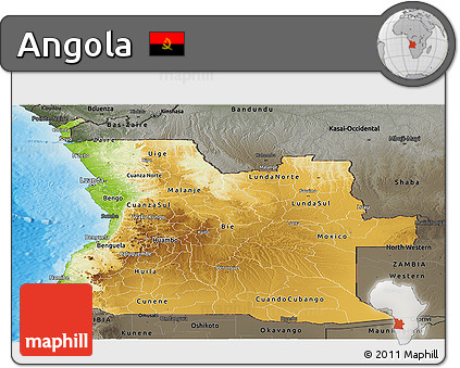 Physical Panoramic Map of Angola, darken, semi-desaturated, land only