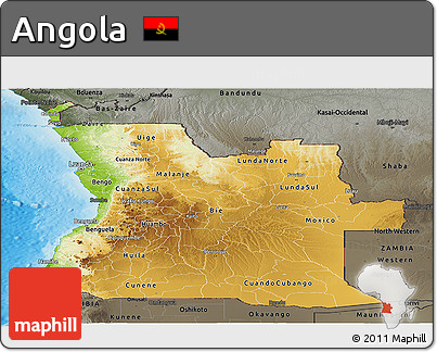 Physical Panoramic Map of Angola, darken, semi-desaturated, land only