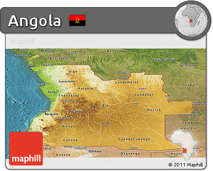 Physical Panoramic Map of Angola, satellite outside