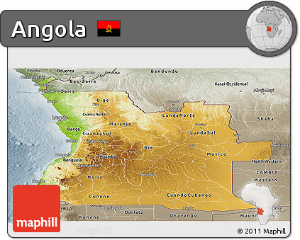 Physical Panoramic Map of Angola, semi-desaturated
