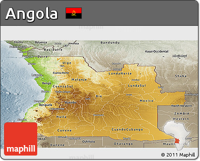 Physical Panoramic Map of Angola, semi-desaturated