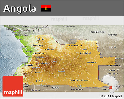 Physical Panoramic Map of Angola, semi-desaturated