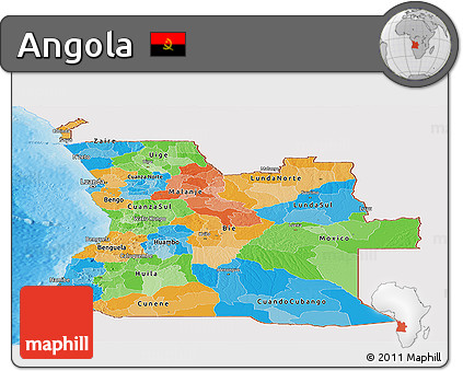 Political Panoramic Map of Angola, single color outside