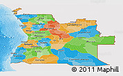 Political Panoramic Map of Angola, single color outside, shaded relief sea