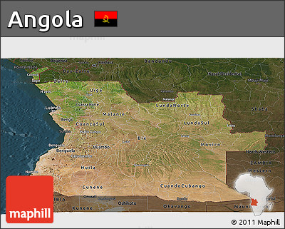 Satellite Panoramic Map of Angola, darken