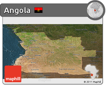 Satellite Panoramic Map of Angola, darken