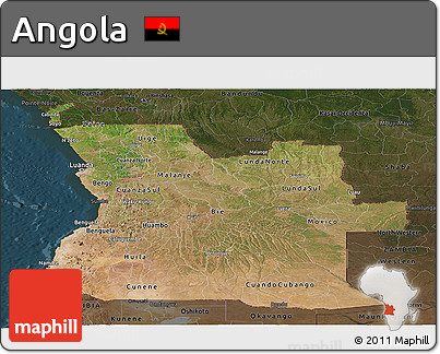 Satellite Panoramic Map of Angola, darken