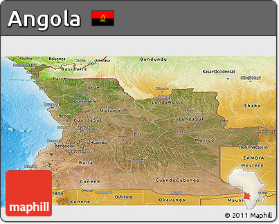 Satellite Panoramic Map of Angola, physical outside