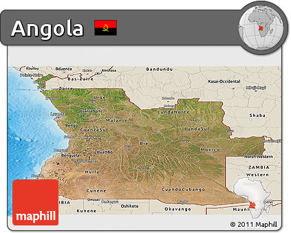 Satellite Panoramic Map of Angola, shaded relief outside
