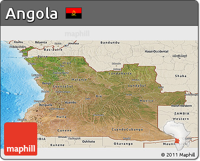 Satellite Panoramic Map of Angola, shaded relief outside
