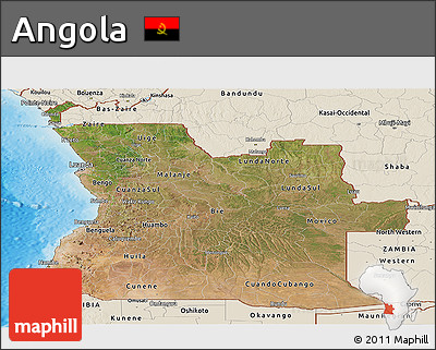 Satellite Panoramic Map of Angola, shaded relief outside