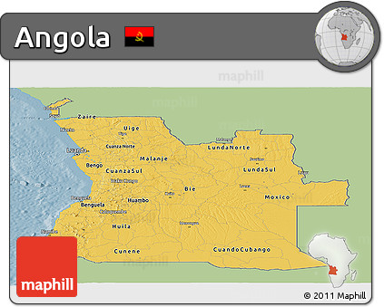 Savanna Style Panoramic Map of Angola, single color outside