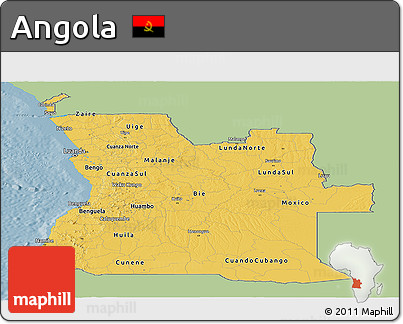 Savanna Style Panoramic Map of Angola, single color outside