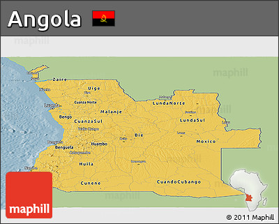 Savanna Style Panoramic Map of Angola, single color outside
