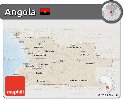Shaded Relief Panoramic Map of Angola, lighten