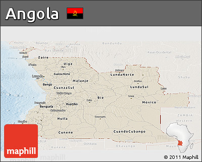 Shaded Relief Panoramic Map of Angola, lighten