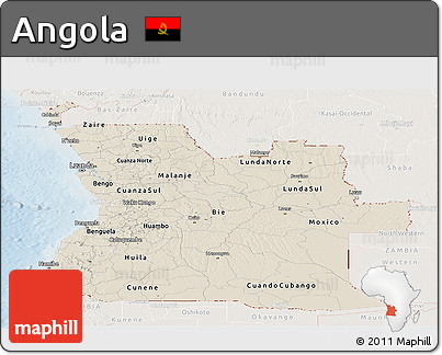 Shaded Relief Panoramic Map of Angola, lighten