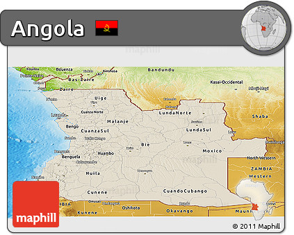 Shaded Relief Panoramic Map of Angola, physical outside