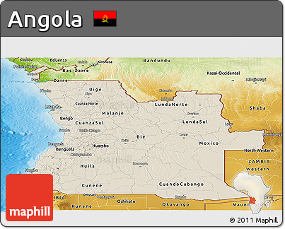 Shaded Relief Panoramic Map of Angola, physical outside