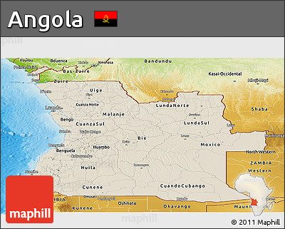 Shaded Relief Panoramic Map of Angola, physical outside