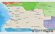 Shaded Relief Panoramic Map of Angola, political shades outside, shaded relief sea