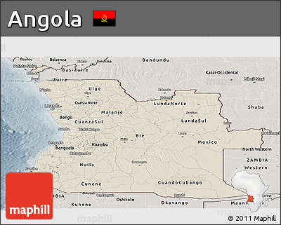 Shaded Relief Panoramic Map of Angola, semi-desaturated