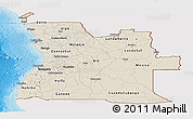 Shaded Relief Panoramic Map of Angola, single color outside