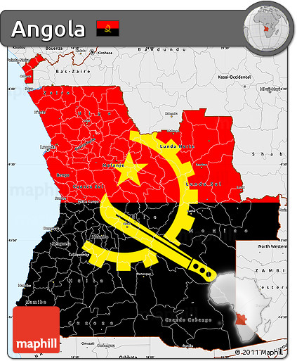 Flag Simple Map of Angola, single color outside, borders and labels, flag centered