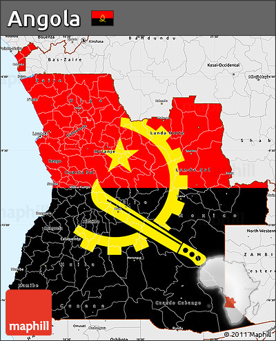 Flag Simple Map of Angola, single color outside, borders and labels, flag centered