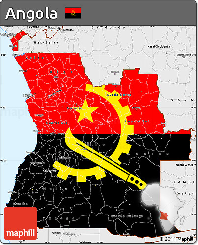 Flag Simple Map of Angola, single color outside, borders and labels, flag centered