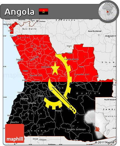 Flag Simple Map of Angola, single color outside, borders and labels
