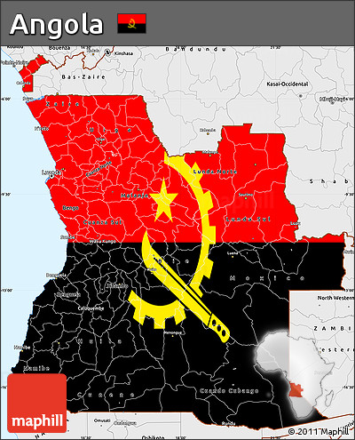 Flag Simple Map of Angola, single color outside, borders and labels