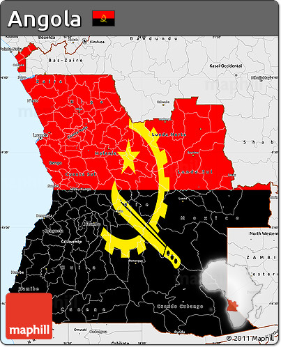 Flag Simple Map of Angola, single color outside, borders and labels