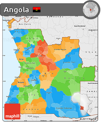 Political Simple Map of Angola, single color outside, borders and labels