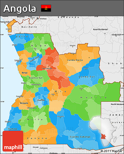 Political Simple Map of Angola, single color outside, borders and labels