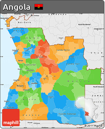 Political Simple Map of Angola, single color outside, borders and labels