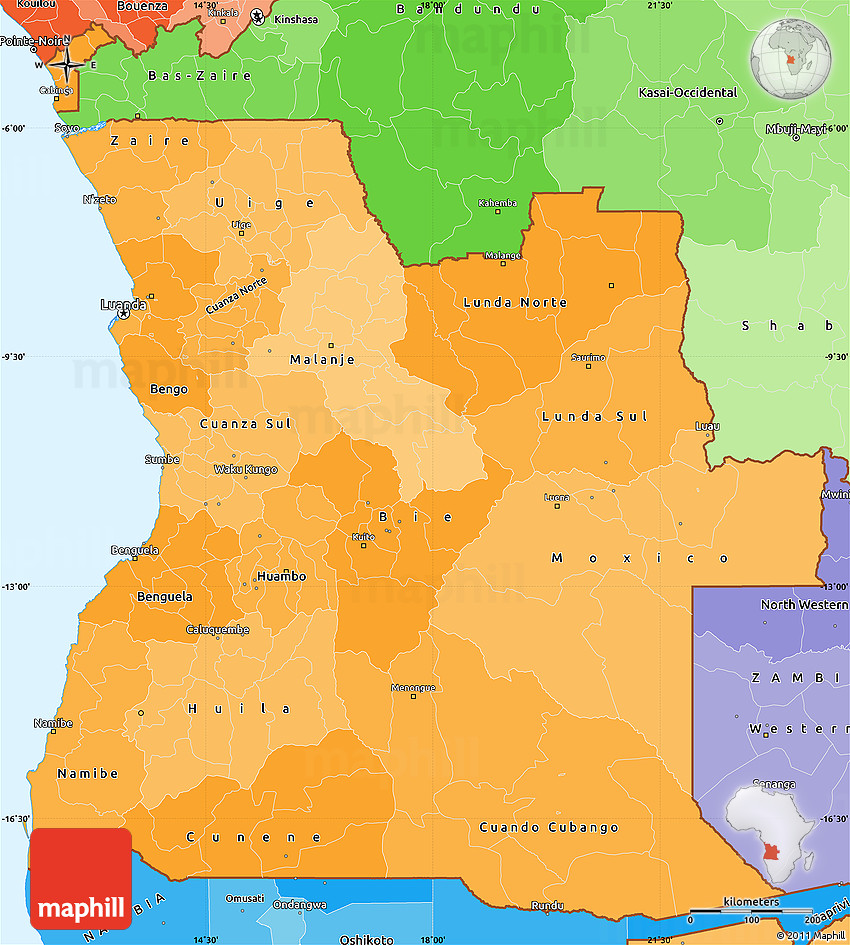 Detailed Political Map Of Angola With Relief Angola A 1526