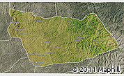 Satellite 3D Map of Sanza Pombo, semi-desaturated