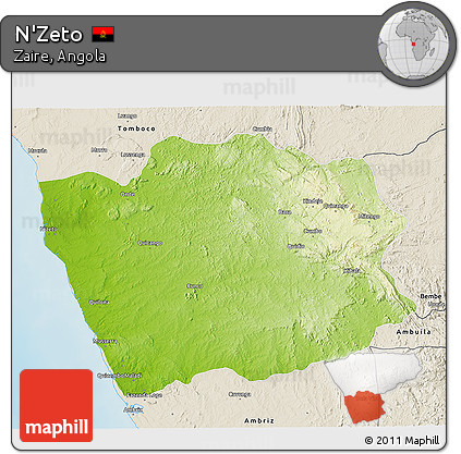 Physical 3D Map of N'Zeto, shaded relief outside