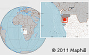Gray Location Map of N'Zeto, highlighted country, highlighted parent region, hill shading