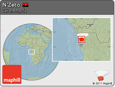 Savanna Style Location Map of N'Zeto, highlighted parent region, hill shading